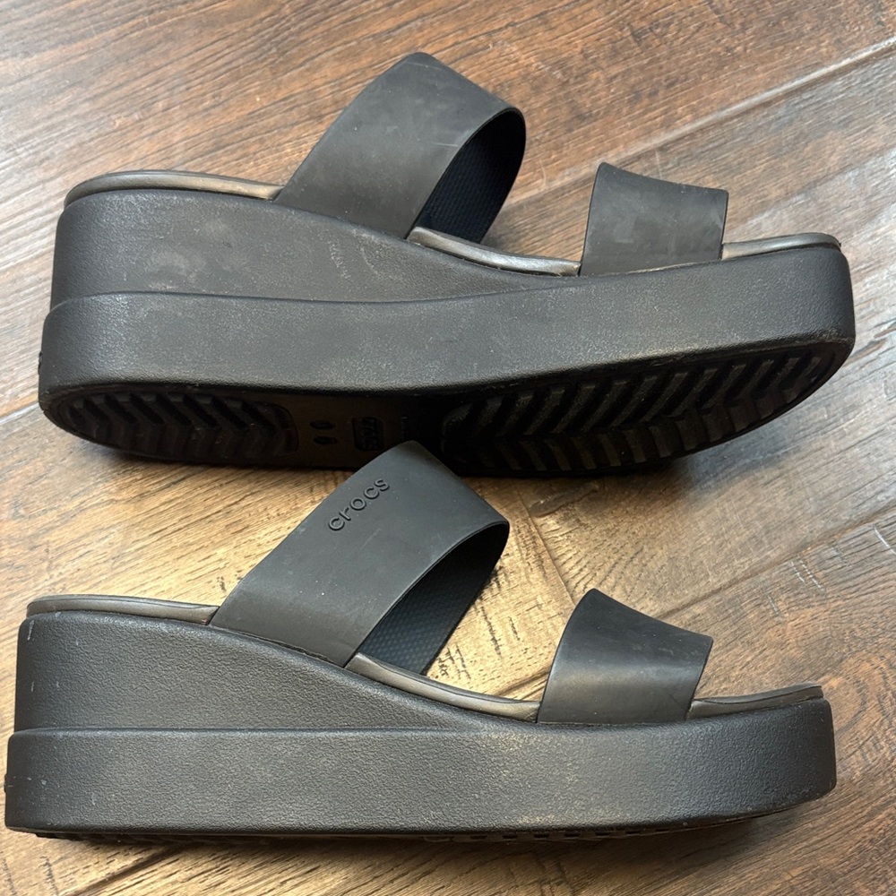 CROCS literide Brooklyn double strap mid wedge black womens size 7 - Picture 4 of 8